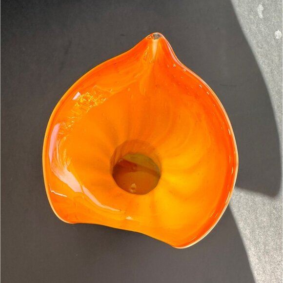 Murano-Style Vase Handblown Art Glass Tulip Vase With Orange & White Stripes Vin - Picture 6 of 9